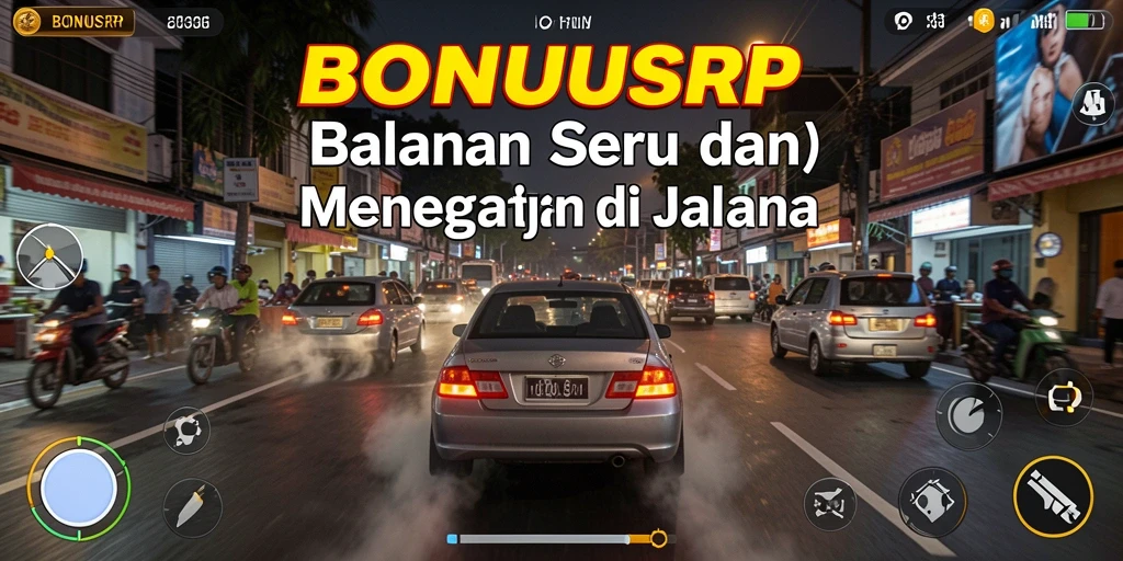 Tampilan gameplay seru BONUSRP dengan mobil balap di trek menantang.