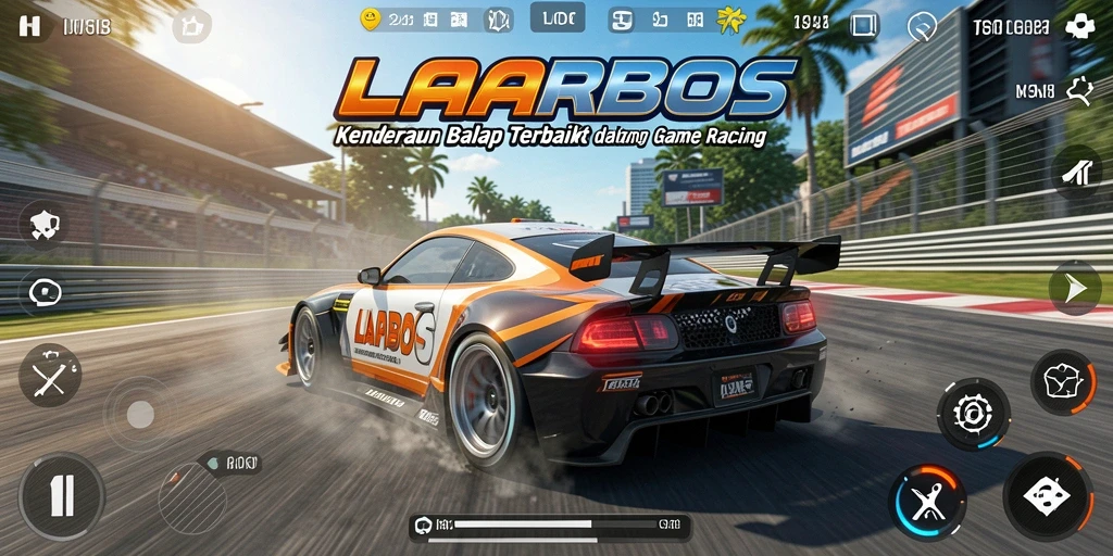 Screenshot gameplay LAPARBOS yang menampilkan balapan mendebarkan.