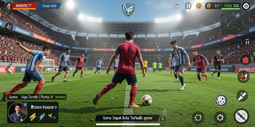 Tampilan gameplay seru di <strong>MARVRL77</strong> dengan aksi sepak bola nyata.
