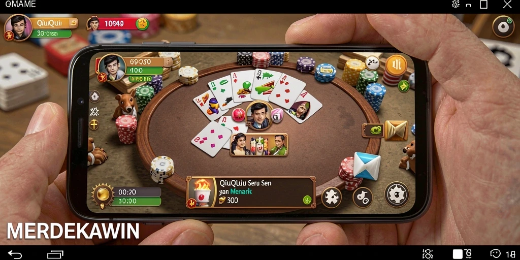 Tampilan gameplay seru dari MERDEKAWIN, permainan QiuQiu yang menarik.