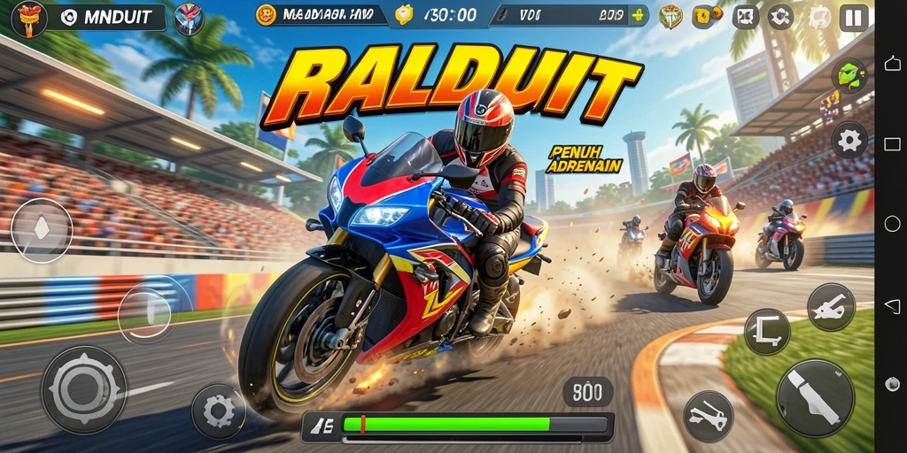 Tampilan gameplay balap motor yang seru dan mendebarkan.