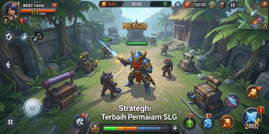 Screenshot gameplay SLG NEXGID yang menampilkan pertempuran strategis.