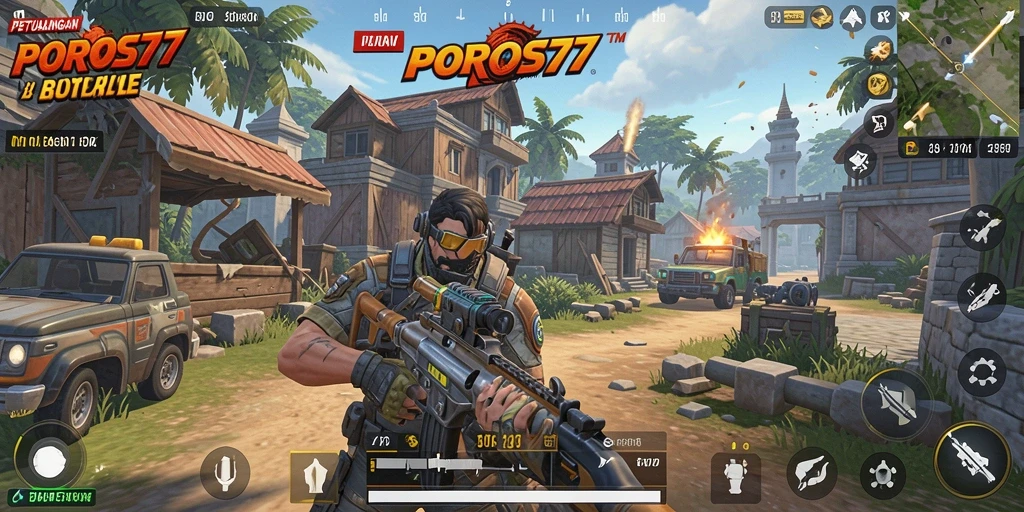 Tampilan gameplay POROS77 dalam mode Battle Royale yang mendebarkan.