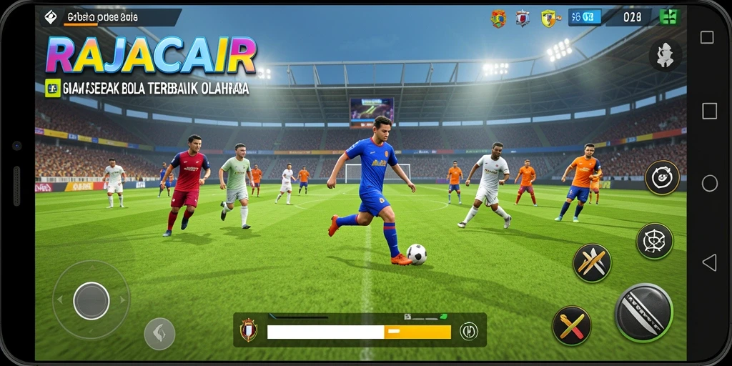 Tampilan gameplay RAJACAIR yang mendebarkan dengan aksi sepak bola.