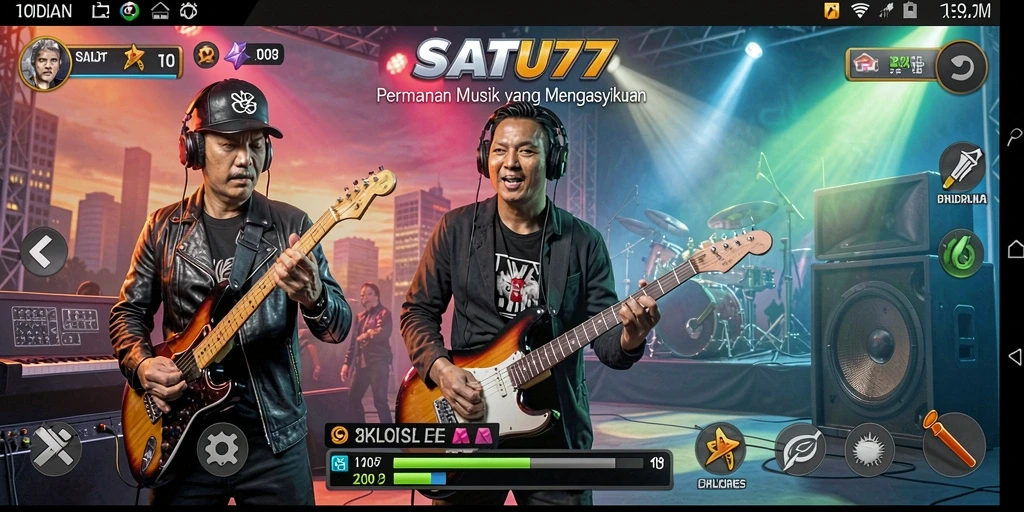 Tangkapan layar SATU77 menunjukkan gameplay menarik dengan berbagai lagu musik.