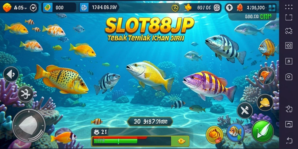 Gameplay seru Tembak Ikan di SLOT88JP dengan berbagai ikan dan senjata.
