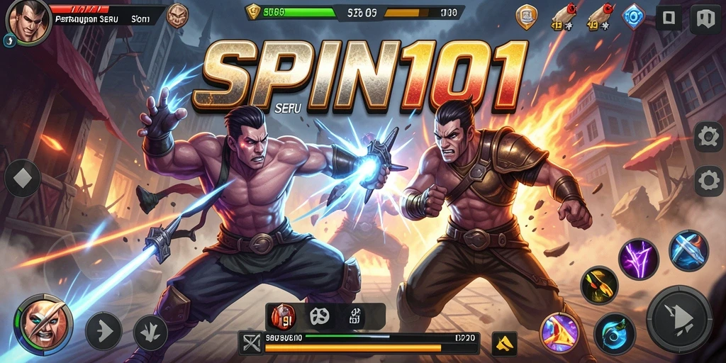 Screenshot gameplay SPIN101 yang menampilkan aksi pertarungan yang intens dan grafis menawan.