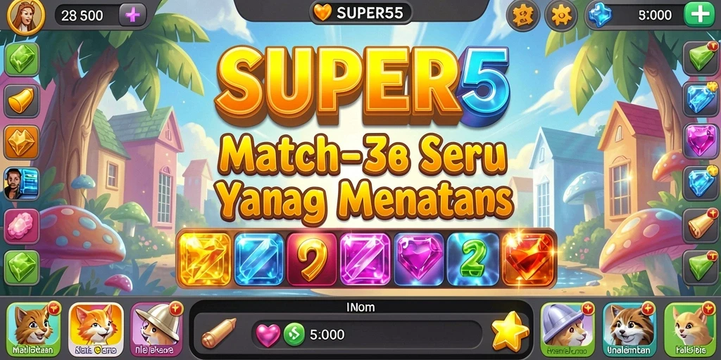 Tampilan gameplay SUPER5 yang penuh warna dan menantang.