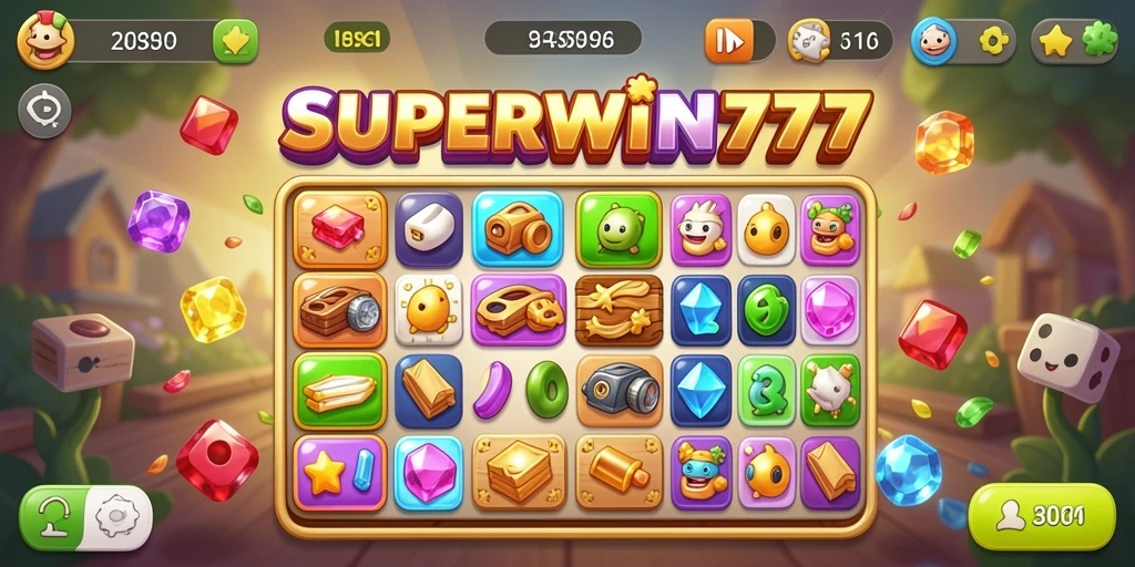 Tangkapan layar gameplay SUPERWIN777 dengan aksi match-3 yang seru.